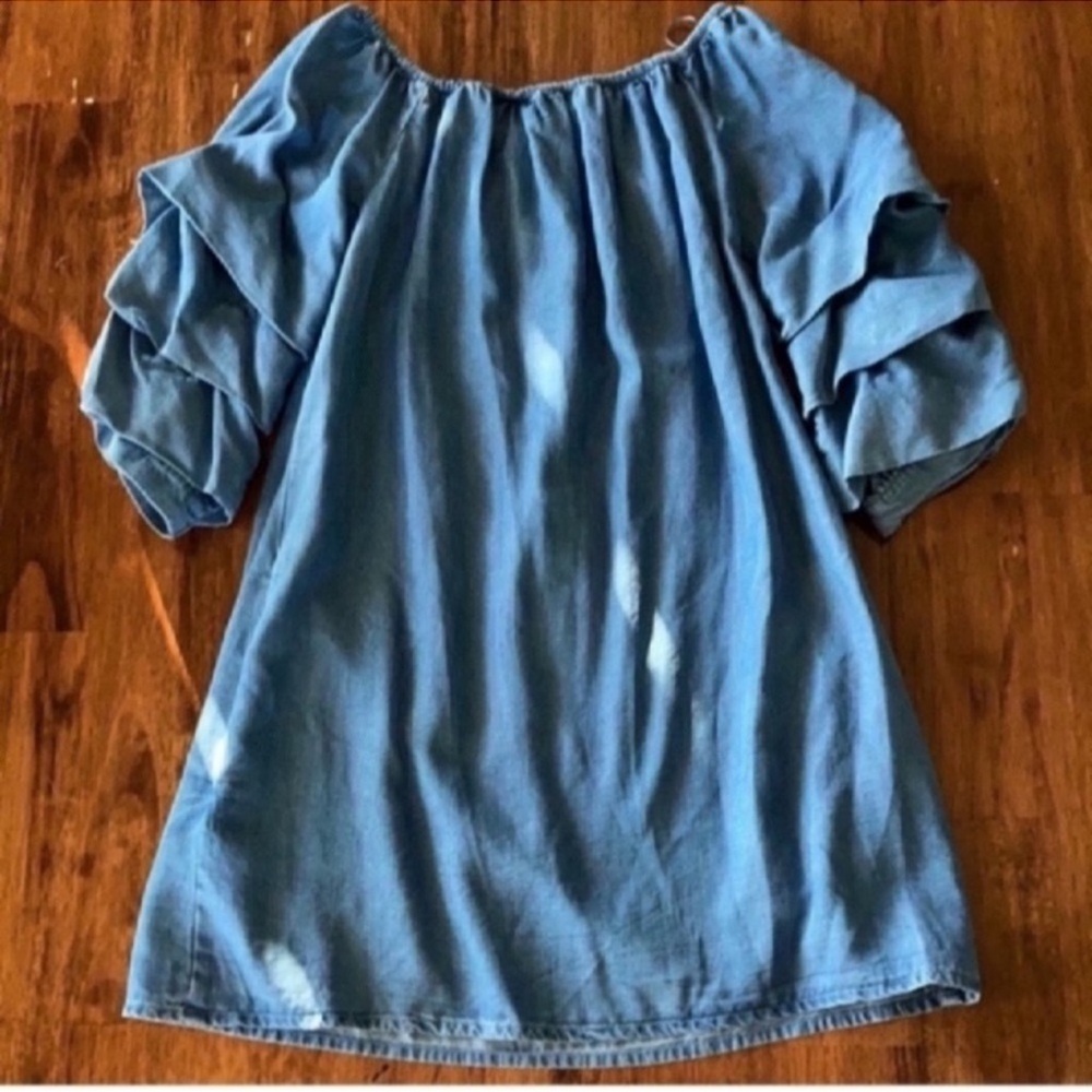 Zara Blue Chambray Bubble Sleeve Mini Dress axS NWOT - Picture 8 of 8